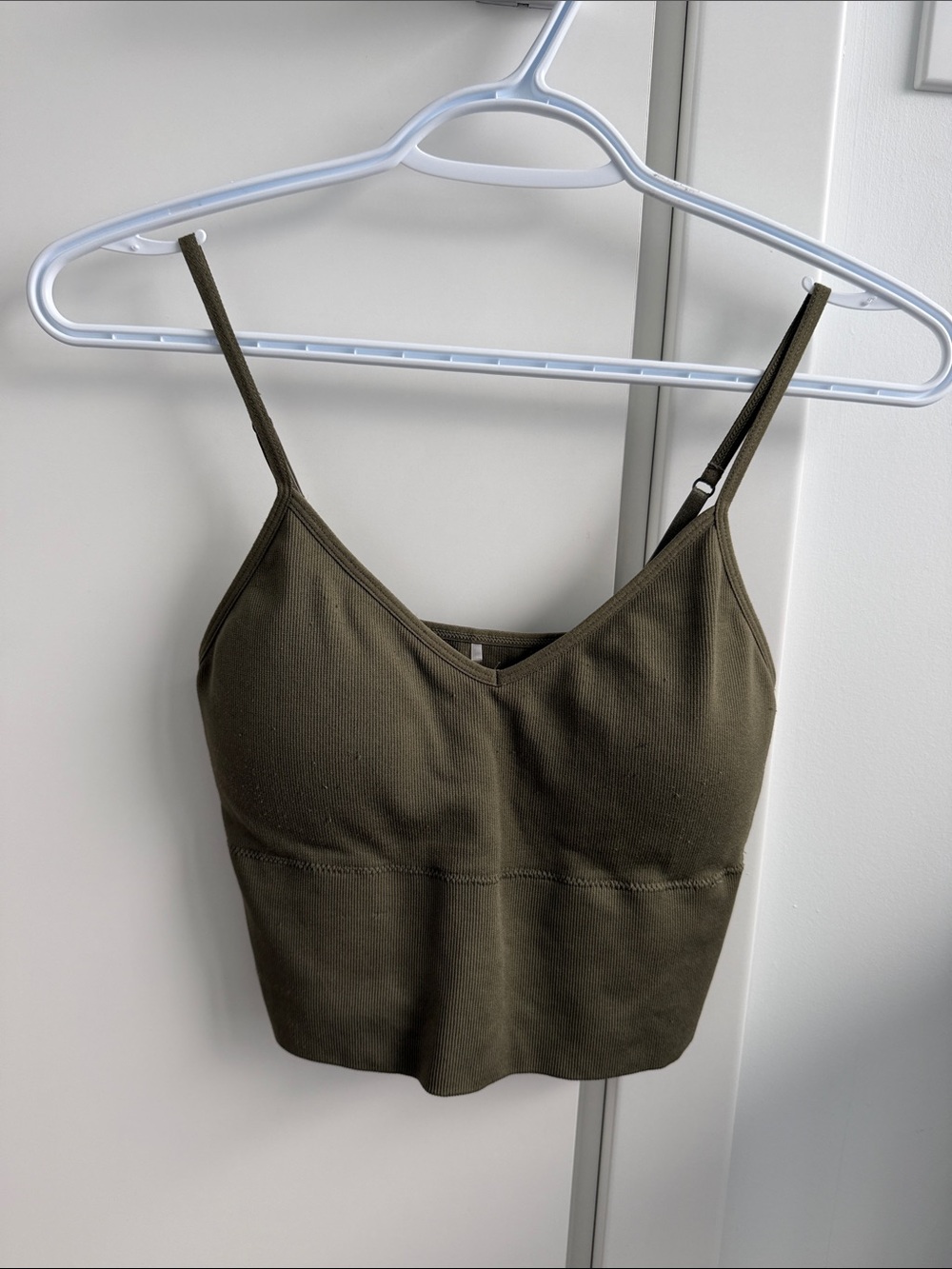 Olive Green Ribbed V-Neck Cropped Cami Top